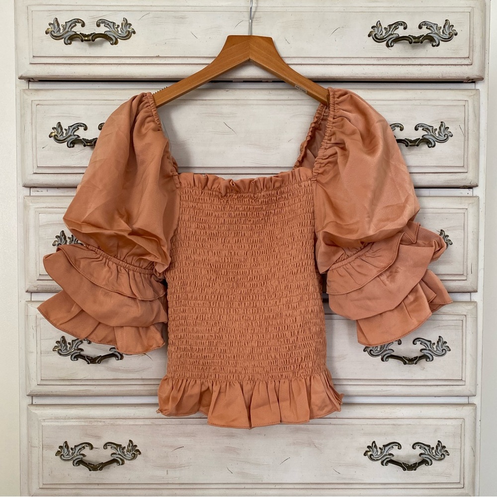 Vici Peach Ruffled Smocked Top